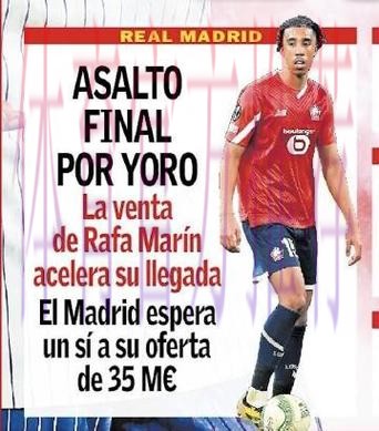 里尔给约罗标价超6000万欧 皇马选择搁置交易